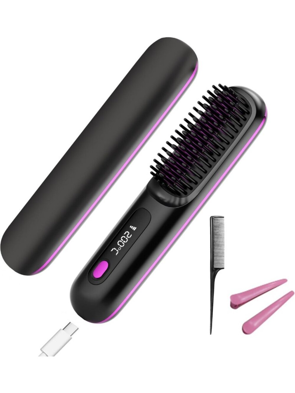Portable Cordless Hair Straightener Brush for Women, Fast Heating